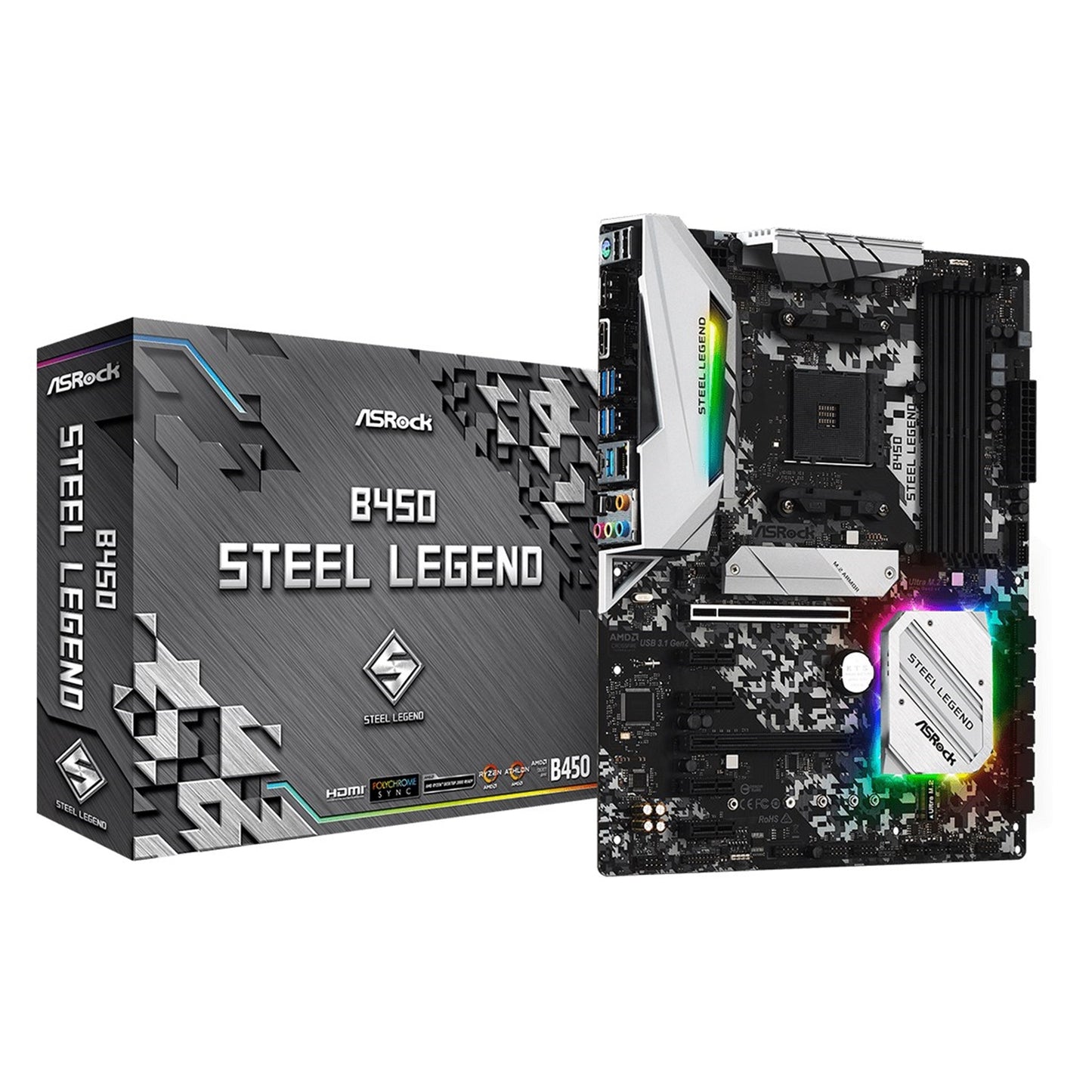 ASRock B450 Steel Legend AMD Socket AM4 ATX HDMI/DisplayPort M.2 DDR4 RGB USB C 3.1 Motherboard