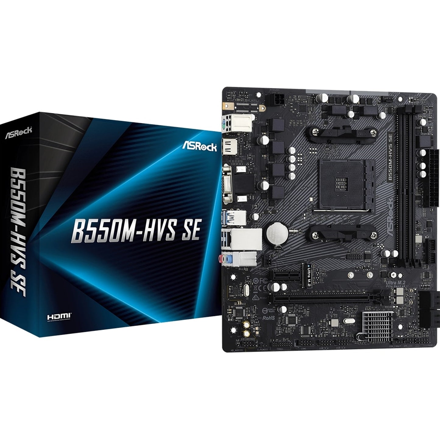 ASROCK B550M-HVS SE, AMD B550, AM4, MICRO ATX, 2 DDR4, VGA, HDMI, PCIE4, 1X M.2, Motherboard