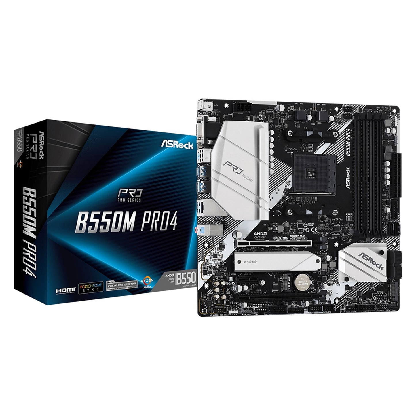 ASRock B550M Pro4 AMD Socket AM4 Micro ATX HDMI/DisplayPort/VGA Dual M.2 USB C 3.2 Motherboard