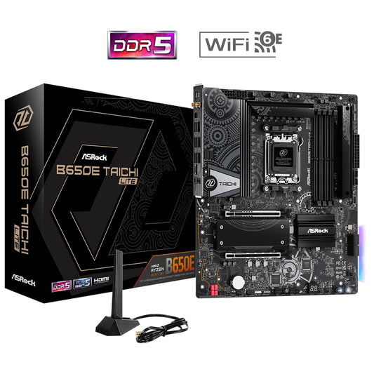 ASRock B650E Taichi Lite Motherboard, AMD Socket AM5, ATX, DDR5, 1x PCIe 5.0 x16, 1x PCIe 4.0 x16, 1x Blazing + 2x Hyper M.2, Killer 2.5G LAN, Killer 802.11ax Wi-Fi 6E + Bluetooth 5.3