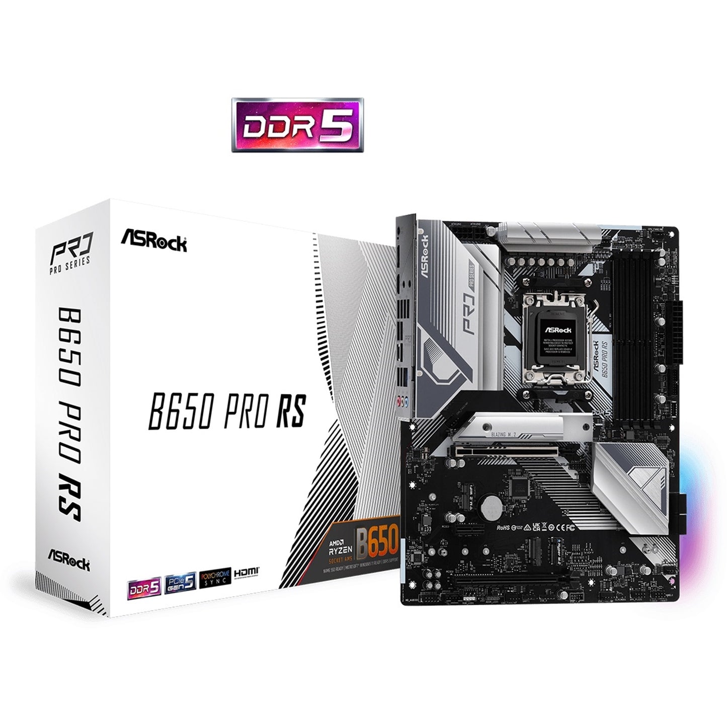 ASRock B650 PRO RS Motherboard, AMD Socket AM5 Ryzen, ATX Form Factor, DDR5, 14+2+1 Phase Power Design, 1x PCIe 4.0 x16, 1x PCIe 3.0 x 16, SATA3, USB 3.2, 6x USB 2.0, LAN, HDMI