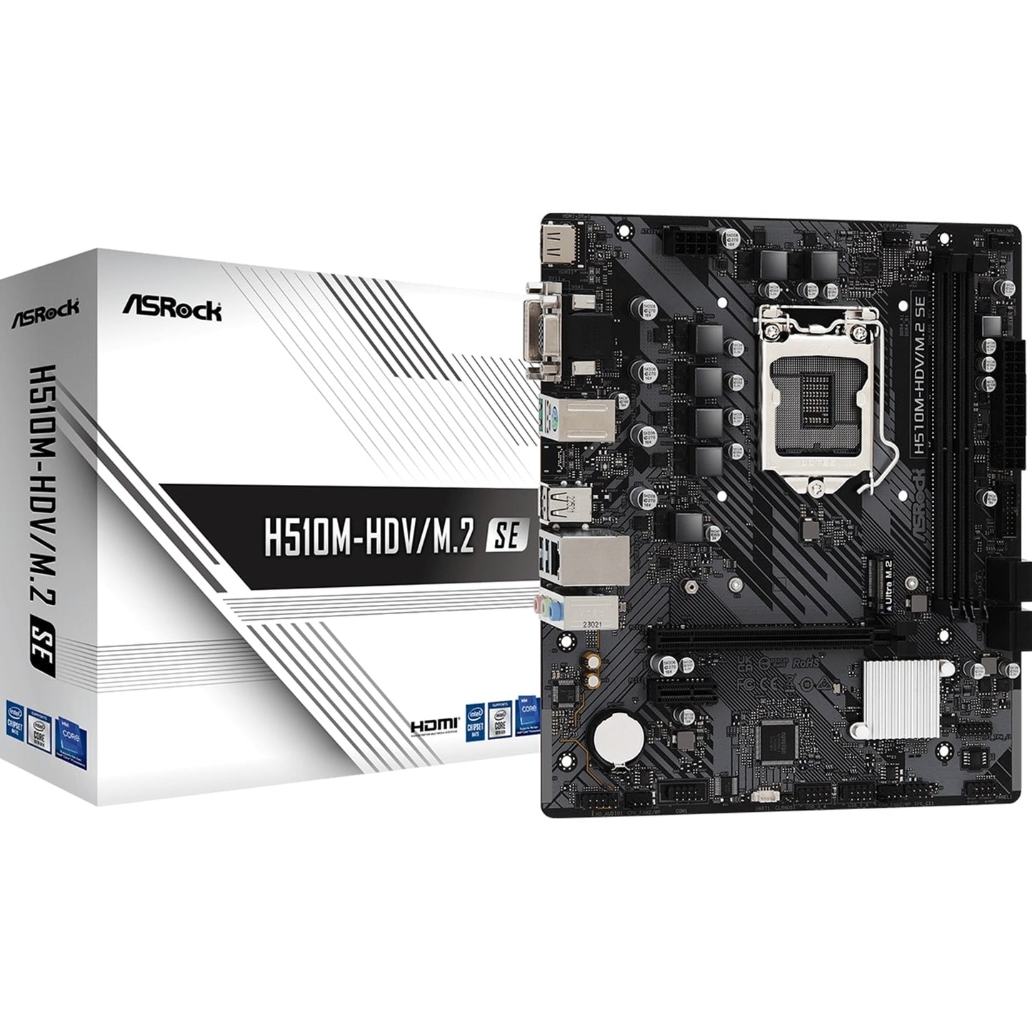 ASRock H510M-HDV/M.2 SE Motherboard, Intel Socket 1200, Supports Intel 10th/11th Gen Processors, Micro ATX, HDMI/DVI-D, USB 3.2 Gen1