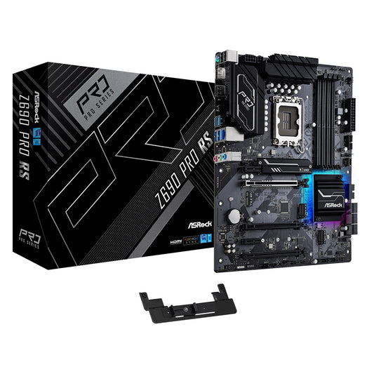 ASRock Z690 Pro RS DDR4 Motherboard, Intel Socket 1700, 12th Gen, 1x PCIe 5.0 x16, 1x PCIe 4.0 x16, 1x PCIe 3.0 x16, 2x PCIe 3.0 x1, ATX, USB 3.2 Gen2x2 Type-C, Dragon 2.5G LAN, HDMI, DisplayPort, ASRock Graphics Card Holder