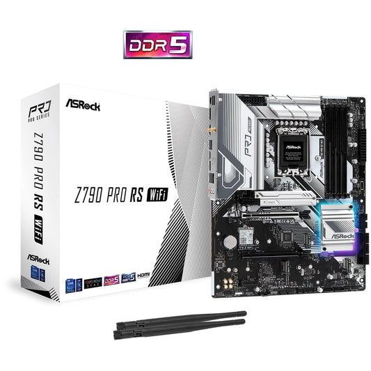 ASRock Z790 PRO RS WIFI Motherboard, Intel Socket 1700, Supports 12th/13th Gen, 1 PCIe 5.0 x16, 1 PCIe 4.0 x16, 2 PCIe 3.0 x1,4 Hyper M.2 (PCIe Gen4x4), 8 SATA3, ATX, USB Type-C, LAN, HDMI, DisplayPort