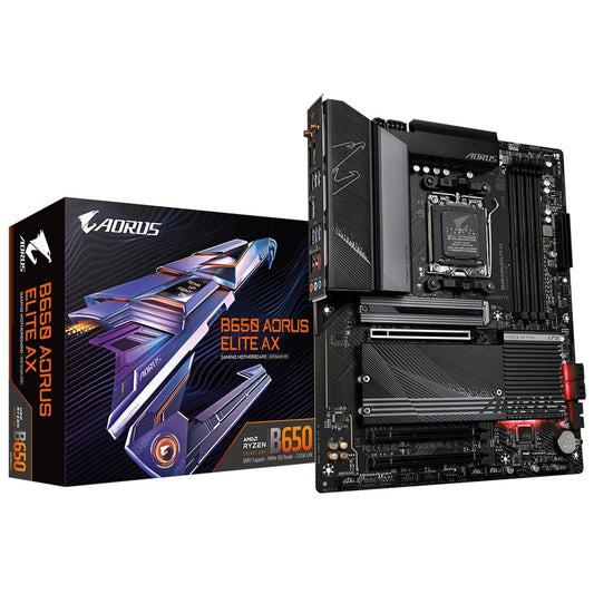 Gigabyte B650 AORUS ELITE AX (rev. 1) Motherboard, AMD socket AM5, ATX, DDR5, 1 x PCIe 5.0 x4, 1 x PCIe 4.0 x4, Fast Networking with 2.5GbE LAN & Wi-Fi 6E 802.11ax, Smart Fan 6, HDMI/DisplayPort/USB-C