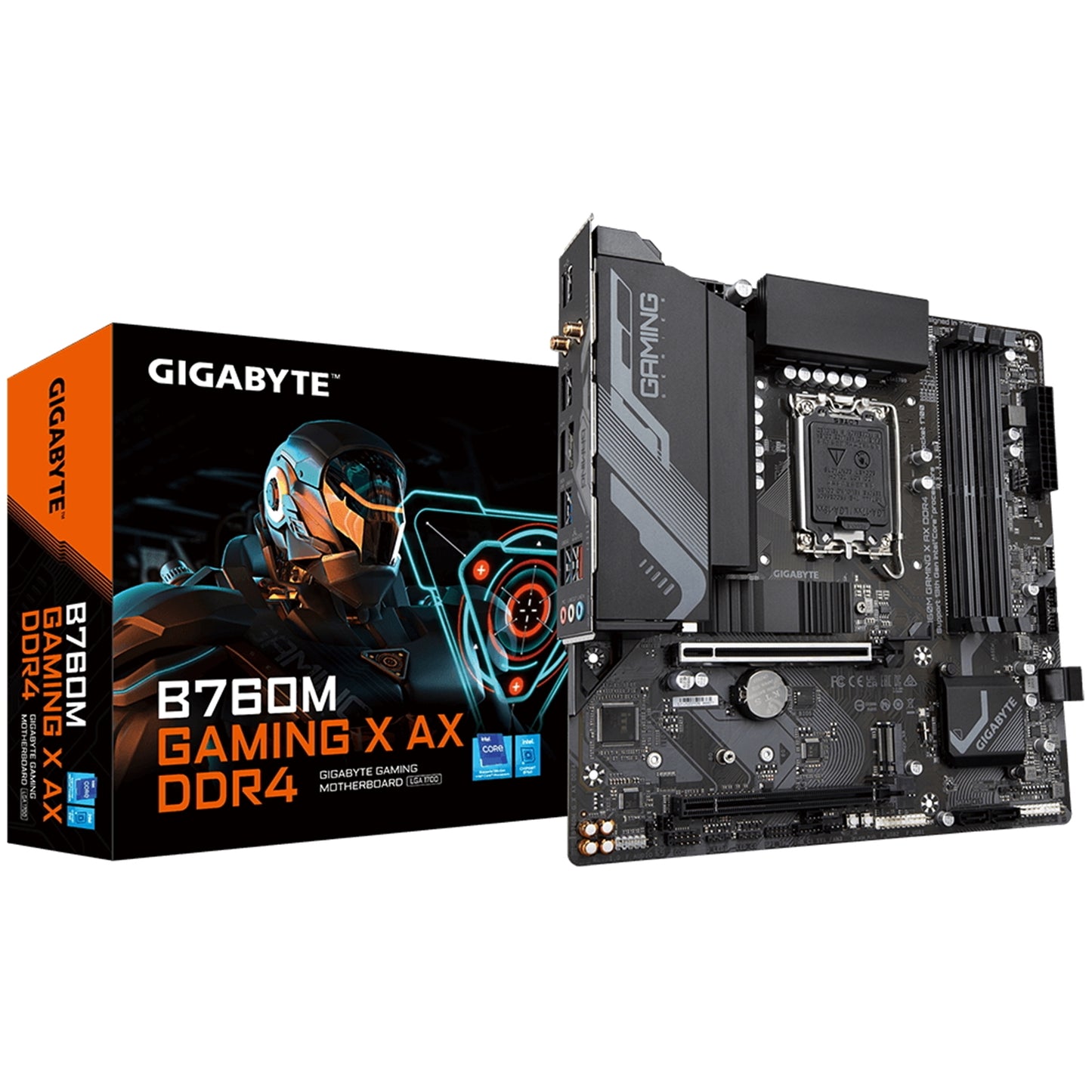 Gigabyte B760M GAMING X AX DDR4 Motherboard, Intel Socket 1700, 12th/13th Gen, 1x PCIe 4.0 x16, 2 x PCIe 4.0 M.2, Micro ATX, USB Type-C, 2.5GbE LAN, Wi-Fi 6E 802.11ax, HDMI, DisplayPort, Smart Fan 6, Q-Flash Plus