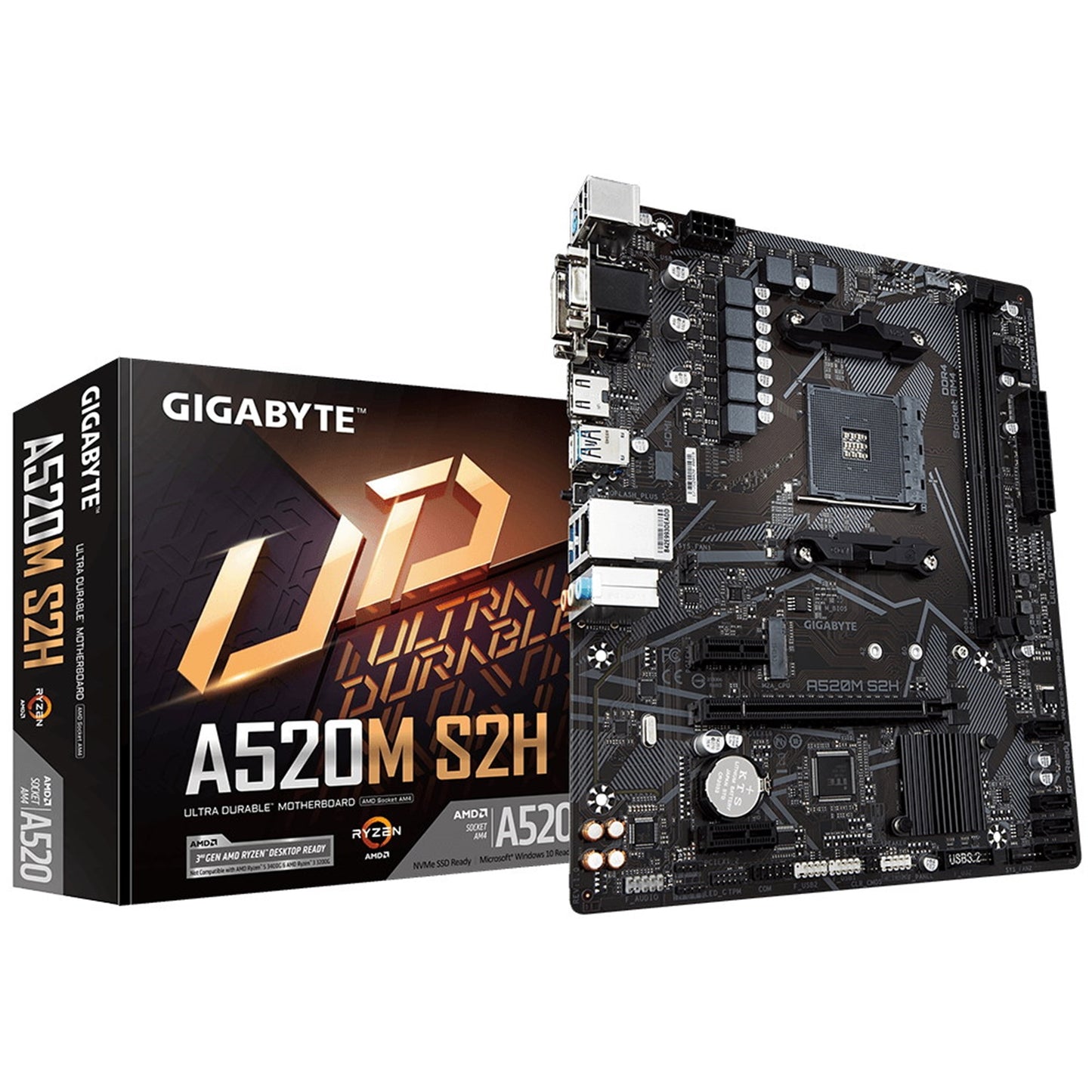 Gigabyte A520M S2H AMD Socket AM4 Micro ATX HDMI/DVI/VGA USB 3.2 Gen1 M.2 Motherboard