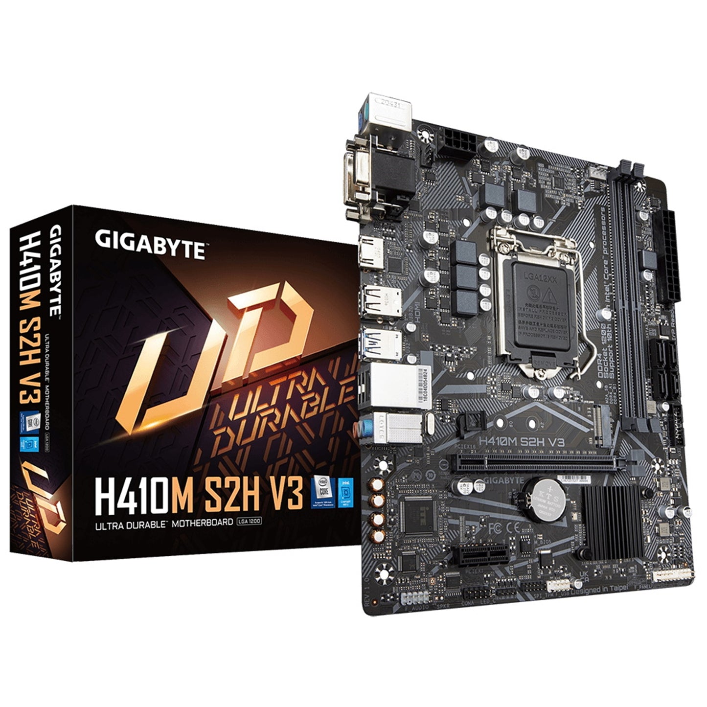 Gigabyte H410M S2H V2 Motherboard, Intel Socket 1200, 10th Gen, Micro ATX, Intel Ultra Durable with GIGABYTE Gaming GbE LAN, PCIe Gen3 x4 M.2, HDMI / DVI-D/ D-Sub Ports for Multiple Display, Anti-Sulfur Resistor, Smart Fan 5