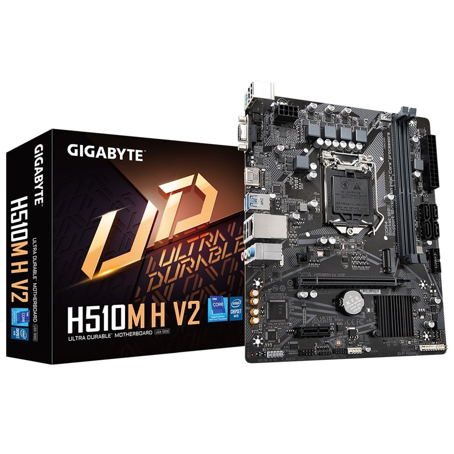 Gigabyte H510M H V2 Motherboard, Intel Socket 1200, Micro ATX, 8-Channel HD Audio, 1 PCIe 3.0 x16, 1 PCIe 3.0 x4 M.2, HDMI 1.4, D-Sub, Smart Fan 5