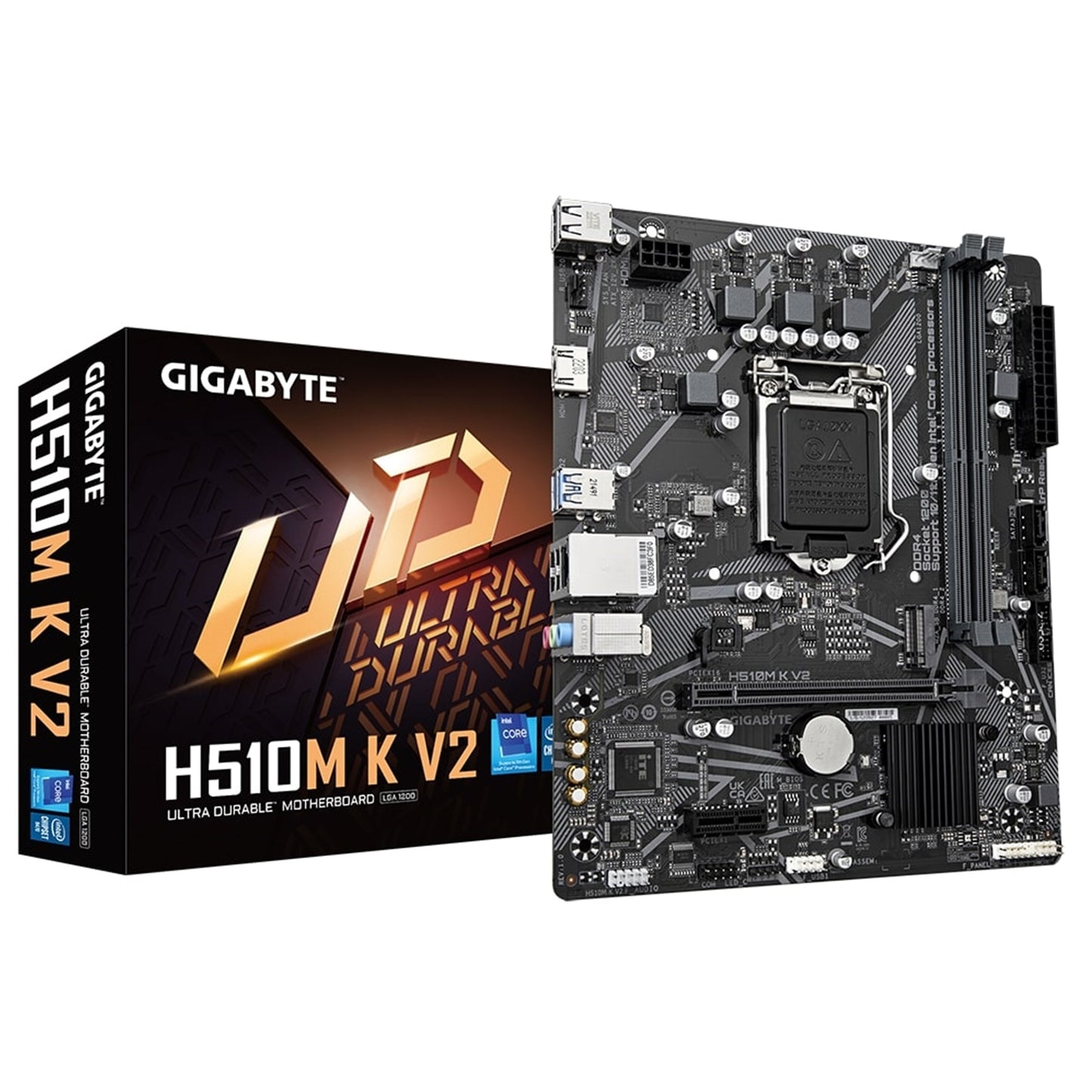 Gigabyte H510M K V2 Motherboard, Intel Socket 1200, Micro ATX, High Definition Audio, 1 PCIe 4.0 x16, 1 PCIe 3.0 x1, 1 PCIe 3.0 x4 M.2, HDMI 1.4, Q Flash