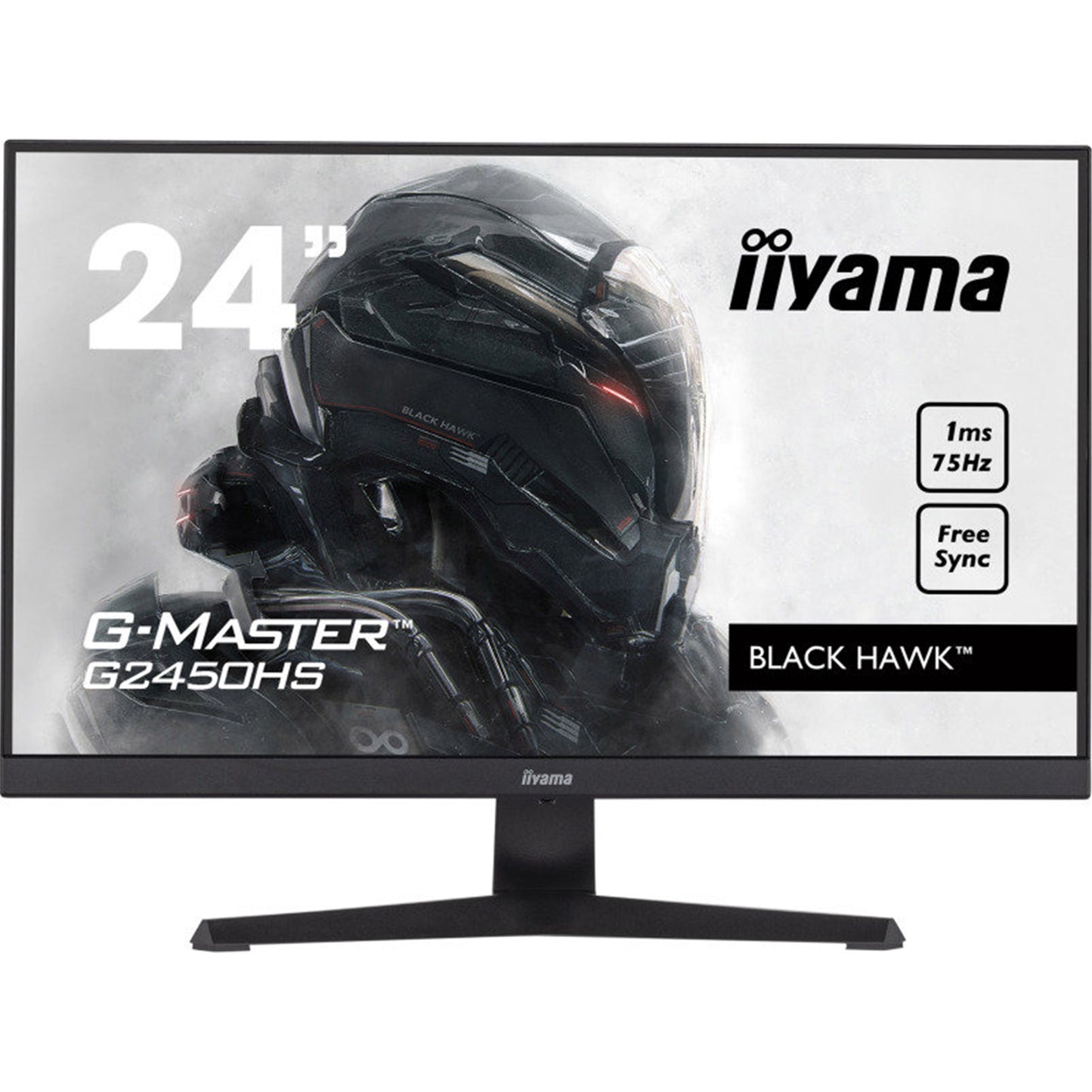 Iiyama G-Master G2450HS-B1 24 Inch Monitor, Full HD, HDMI, DisplayPort, 1ms, Freesync, 75Hz, Speakers, Matt Black, Int PSU, VESA