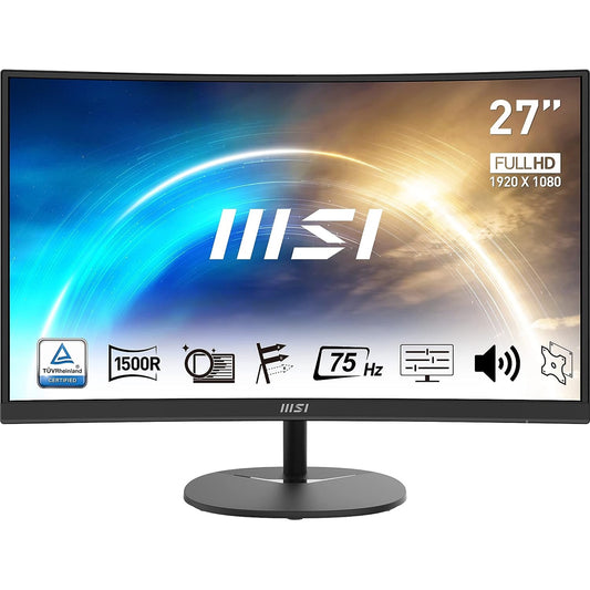 MSI PRO MP271CA 27 Inch Curved Gaming Monitor, Full HD, 75Hz, 5ms, FreeSync, HDMI, Display Port, Speakers, VESA