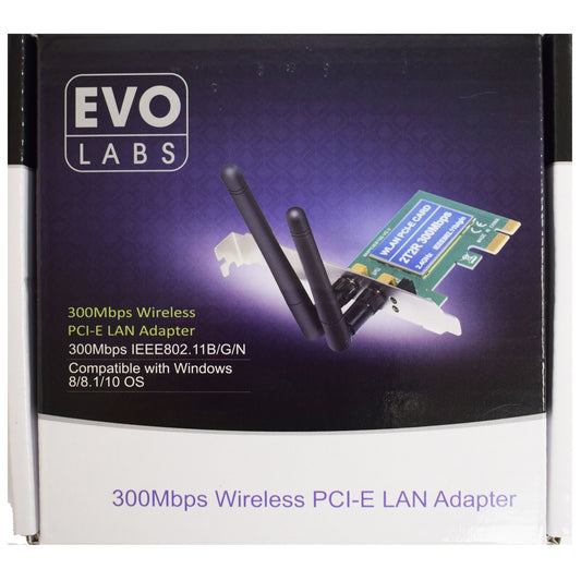 Evo Labs PCI-Express N300 WiFi Card with Detachable Antennas and Full/Low Profile Brackets