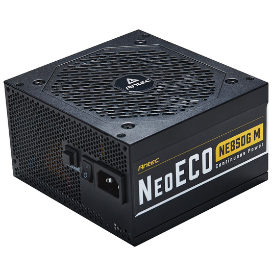 ANTEC NeoECO NE850G M 850W PSU, 120mm Silent Fan, 80 PLUS Gold, Fully Modular, UK Plug, Heavy-Duty Japanese Capacitors, Hybrid Zero RPM Fan Mode