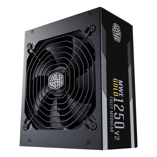 Cooler Master MWE Gold 1250 V2 1250W PSU, 140mm Silent Fan with Smart Temperature Controlling Feature, 80 PLUS Gold, Fully Modular, UK Plug, Flat Black Cables, RTX Ready