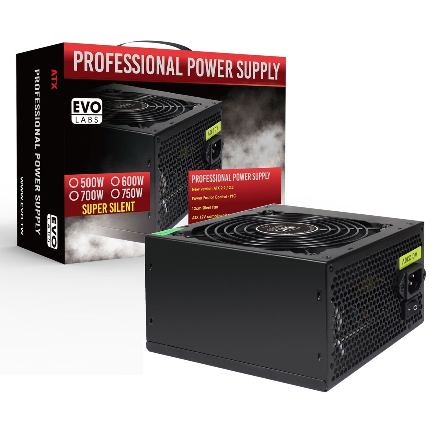 EVO LABS BR500-12BL 500W PSU, 120mm Black Silent Fan with Improved Ventilation, Non Modular, Stable & Reliable, Retail Packaged