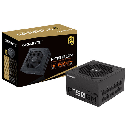 GIGABYTE P750GM 750W PSU, 120mm Smart Hydraulic Bearing Fan, 80 PLUS Gold, Fully Modular, UK Plug, High-Quality Japanese Capacitors, Powerful Single +12V Rail