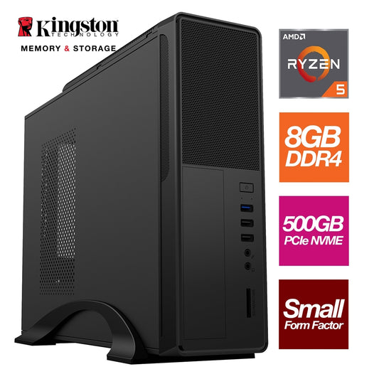 AMD Ryzen 5 4600G 6 Core 12 Threads 3.70GHz (4.20GHz Boost) 8GB Kingston DDR4 RAM, 500GB Kingston NVMe, with DVDRW & Wi-Fi 6 + Bluetooth - Small Form Factor Case - Pre-Built System