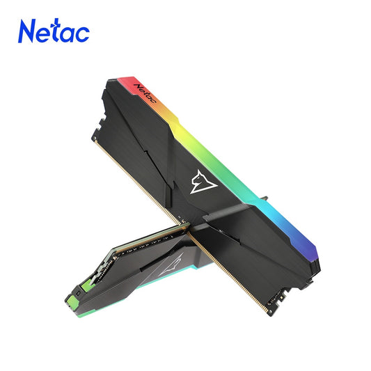 Netac Shadow RGB NTSRD4P36DP-16E 16GB DIMM Gaming System Memory, DDR4, 3600MHz, 2 x 8GB, Black Heatsink, 288 Pin, 1.35v, CL18-22-22