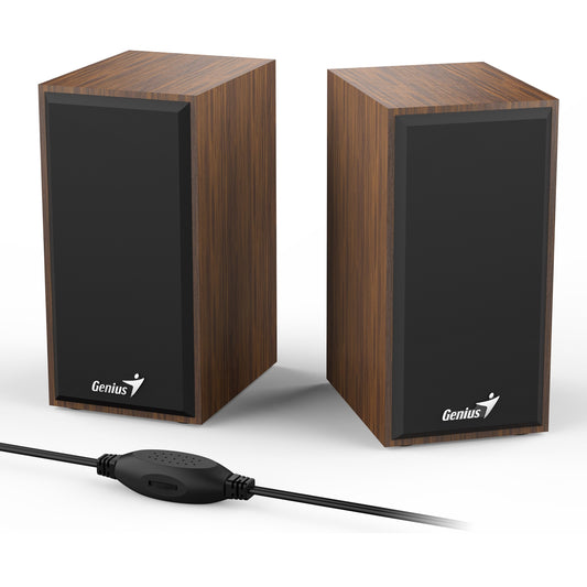 Genius SP-HF180 2.0 Desktop Speakers, Stereo Sound, USB Powered Plug and Play, 6w, 3.5mm with Volume Control, Wooden