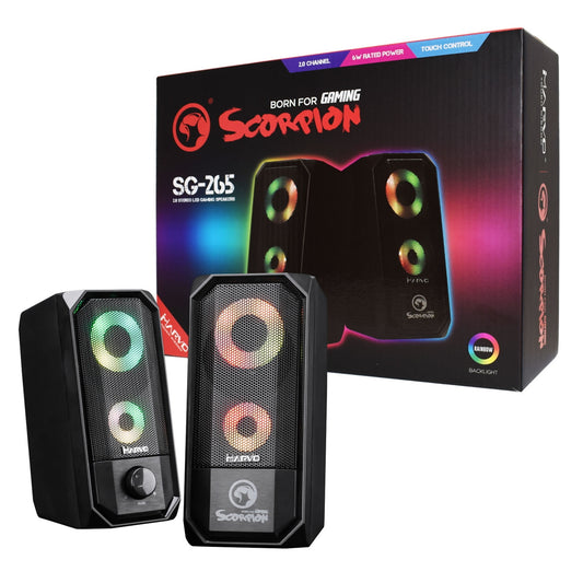 Marvo Scorpion SG-265 Gaming Speakers, Stereo Sound, USB Powered, 7 Colour RGB Lighting, 6w, 3.5mm, Touch Sensitive For ON/OFF Control, Black