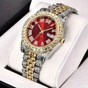 Men's Vintage Hip Hop Watch - Retro Quartz Timepiece with Oversized Rhinestone Dial & Durable Stainless Steel Band