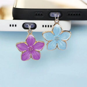 1pc Beautiful Purple Blue Cherry Blossom Alloy Phone Dust Plug Pendant Accessory Decoration For Iphone Type-c Port Dust Cover