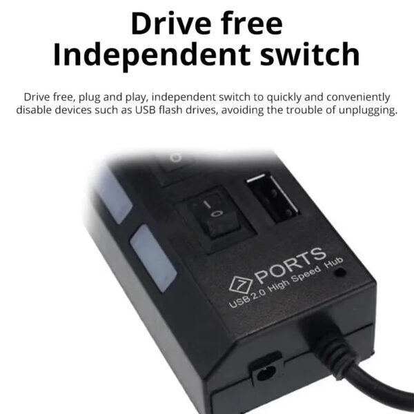 7-Port USB 2.0 Switch Extension Hub – One Drag Seven USB Splitter for PC, Laptop, and Desktop - Image 2