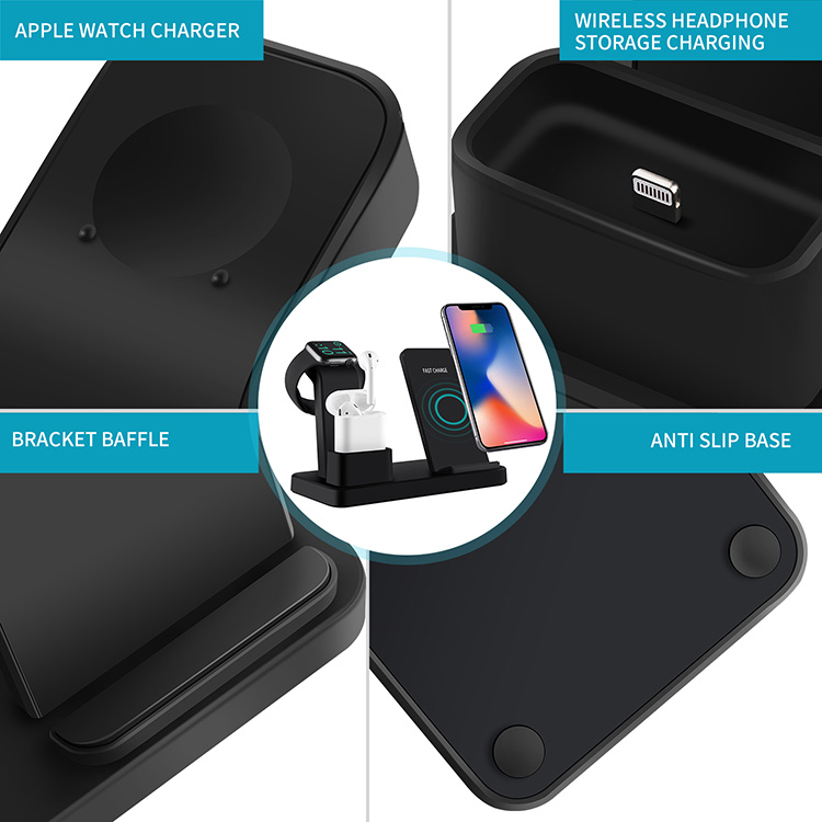 Three in one wireless charger suitable for iPhone earphones watches desktop storage stand 10W wireless fast charger - Image 2