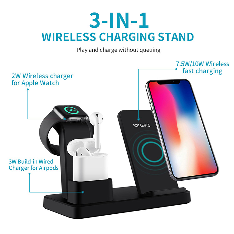 Three in one wireless charger suitable for iPhone earphones watches desktop storage stand 10W wireless fast charger - Image 5