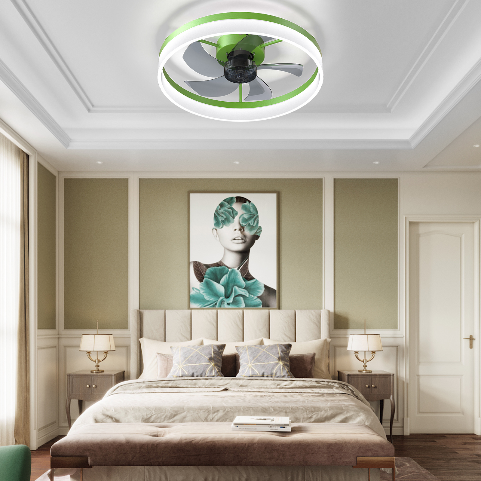 Ceiling Fans with Lights Dimmable LED Embedded installation of thin modern ceiling fans(Green) - Image 3
