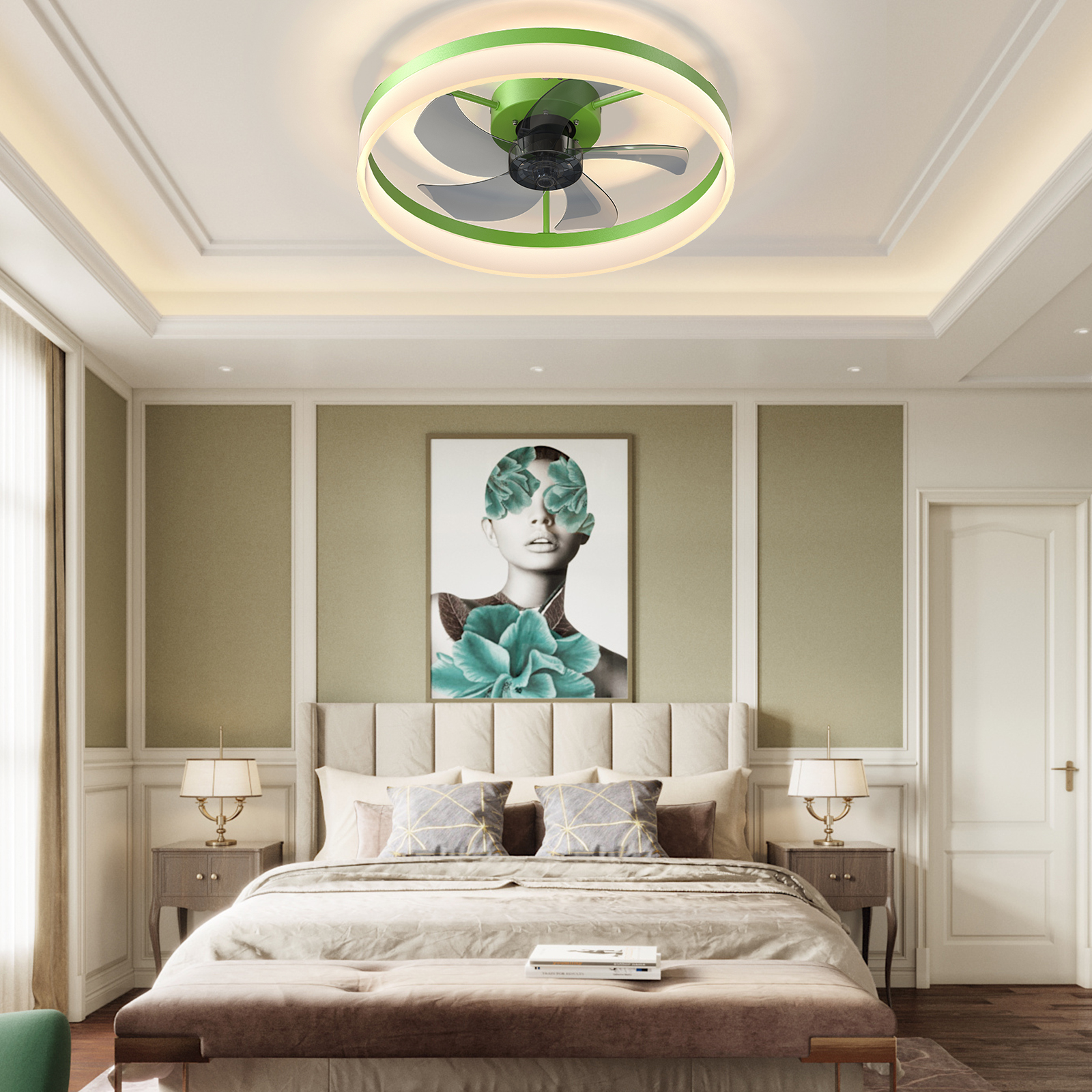 Ceiling Fans with Lights Dimmable LED Embedded installation of thin modern ceiling fans(Green) - Image 8
