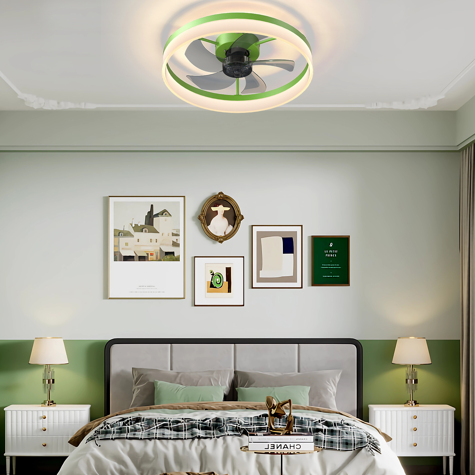 Ceiling Fans with Lights Dimmable LED Embedded installation of thin modern ceiling fans(Green) - Image 2