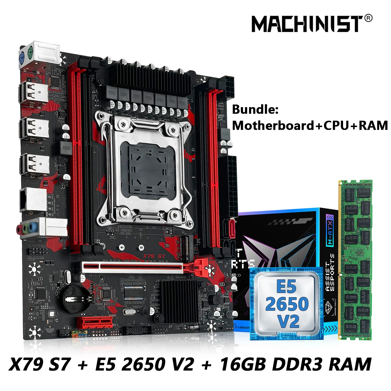 MACHINIST X79 Motherboard combo Intel Xeon E5 2650 V2 LGA 2011 CPU Processor + DDR3 1*16GB RAM Support M.2 NVME Slot