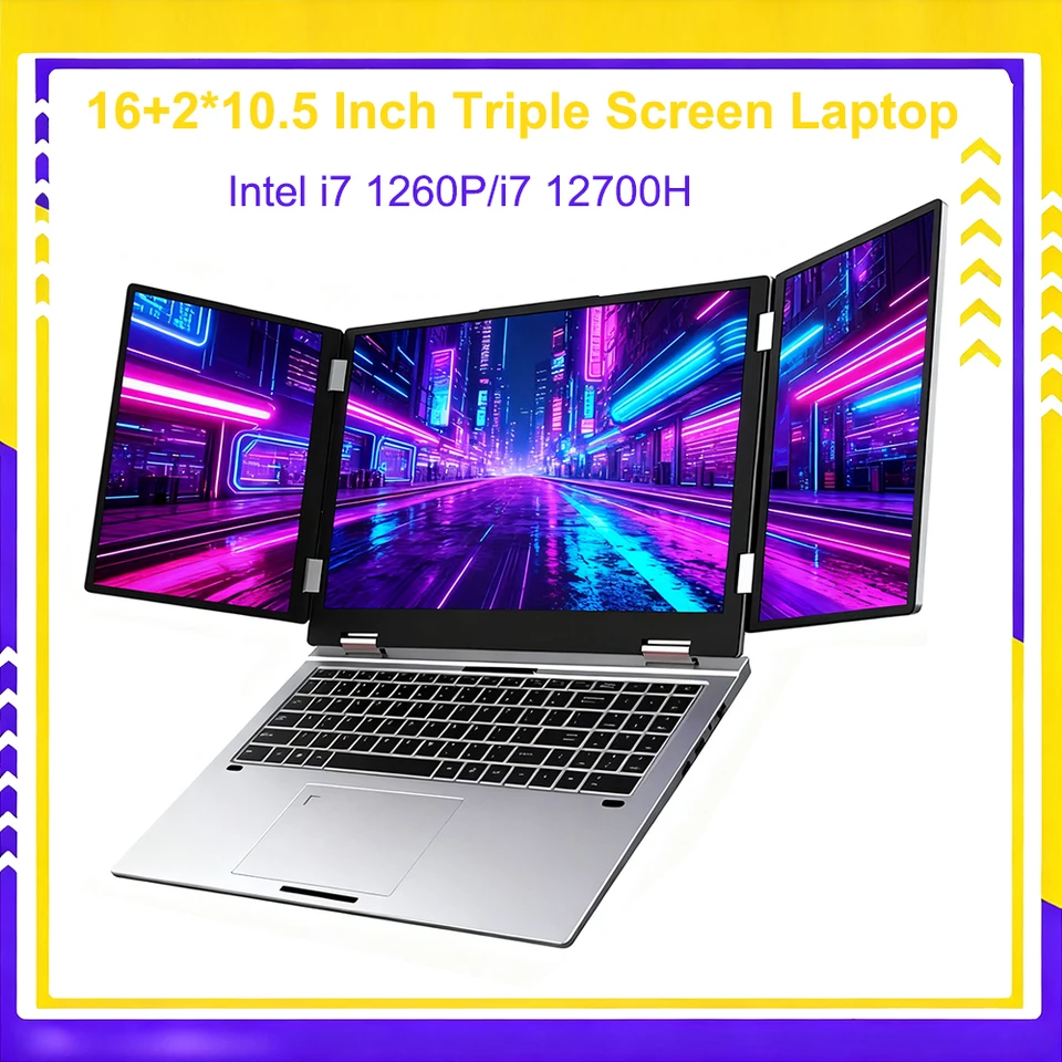 16+2*10.5 Inch Triple Screen Laptop Intel Core i7 1260P 32GB RAM 2TB Office Notebook Fingerprint/Face Recognition Unlocking PC - Image 7