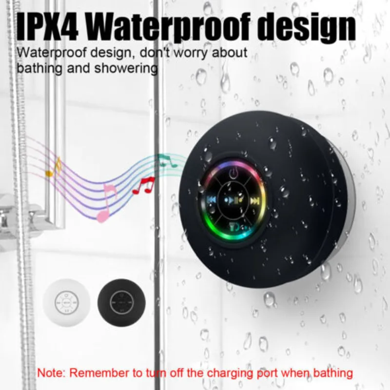 Portable Wireless Bluetooth Speaker Waterproof Suction For Shower Bathroom Black - Image 2