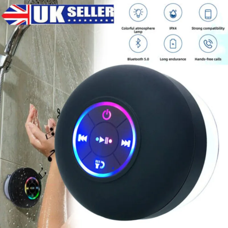 Portable Wireless Bluetooth Speaker Waterproof Suction For Shower Bathroom Black - Image 7