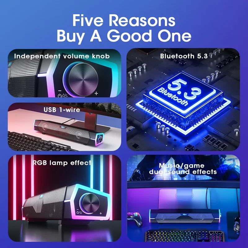 4D Computer Speakers Bluetooth 5.0 Wired Loudspeaker Surround Soundbar Speaker Stereo Subwoofer Sound bar for Laptop Notebook PC - Image 5