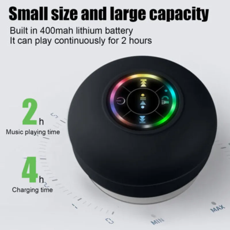 Portable Wireless Bluetooth Speaker Waterproof Suction For Shower Bathroom Black - Image 3