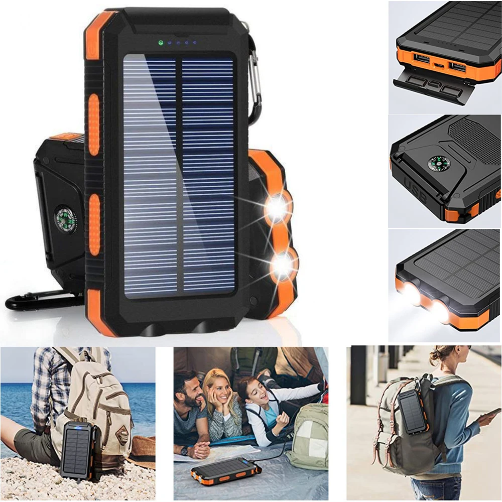 20000mAh Portable Solar Power Bank Camping External Battery Charger for Mobile Phones 2 USB/ LED Flashlights Charger - Image 5