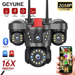10K 20MP UHD Outdoor WiFi IP Camera 16X Zoom 4 Lens 4 Screens Ai Auto Tracking Security Protection PTZ CCTV Video Surveillance