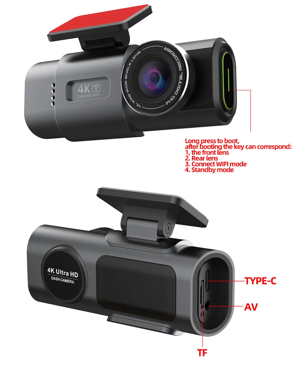 Dash Cam 4K UHD Recording Car Camera DVR Night Vision Video Recorder Built-In Wi-Fi Support GPS 24H Parking - Image 6