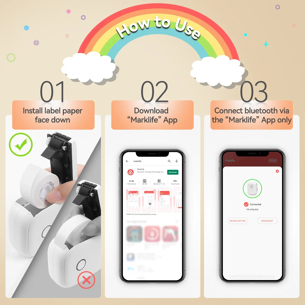 Portable Mini Printer Marklife P12 Thermal Printer Adhesive Sticker Labeling Machine P12 Label Maker or 1PK Continues Label Tape - Image 6