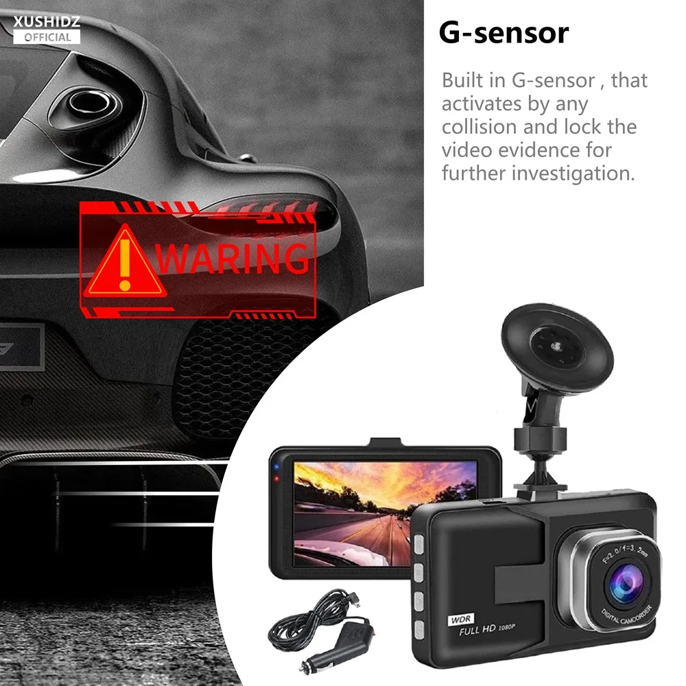 XUSHIDZ Q08 1080P Dash Camera with G-sensor Dashcam Vehicle Video Recorder Super Night Vision DVR Car Camera Loop Recording - Image 3