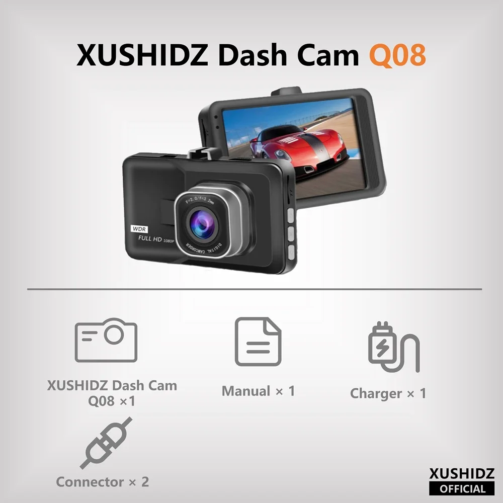 XUSHIDZ Q08 1080P Dash Camera with G-sensor Dashcam Vehicle Video Recorder Super Night Vision DVR Car Camera Loop Recording - Image 8