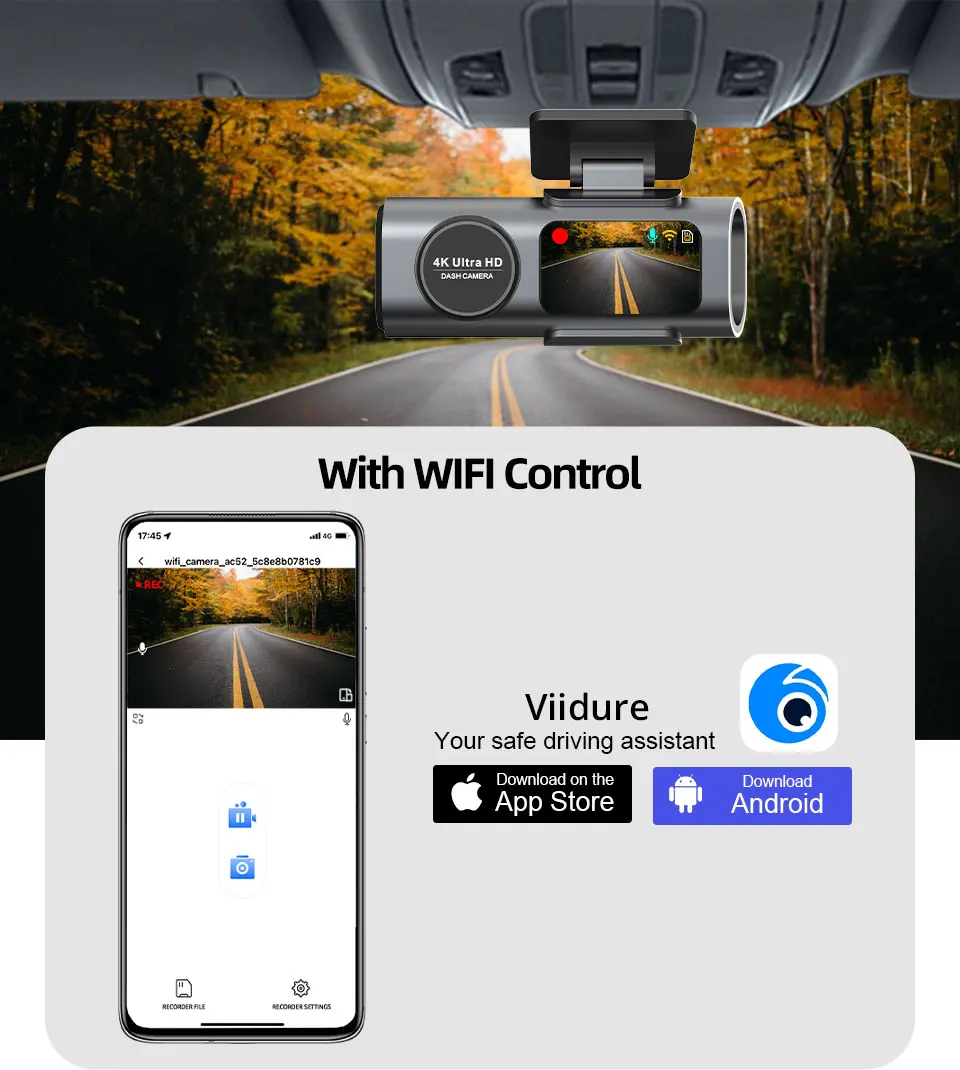 Dash Cam 4K UHD Recording Car Camera DVR Night Vision Video Recorder Built-In Wi-Fi Support GPS 24H Parking - Image 5