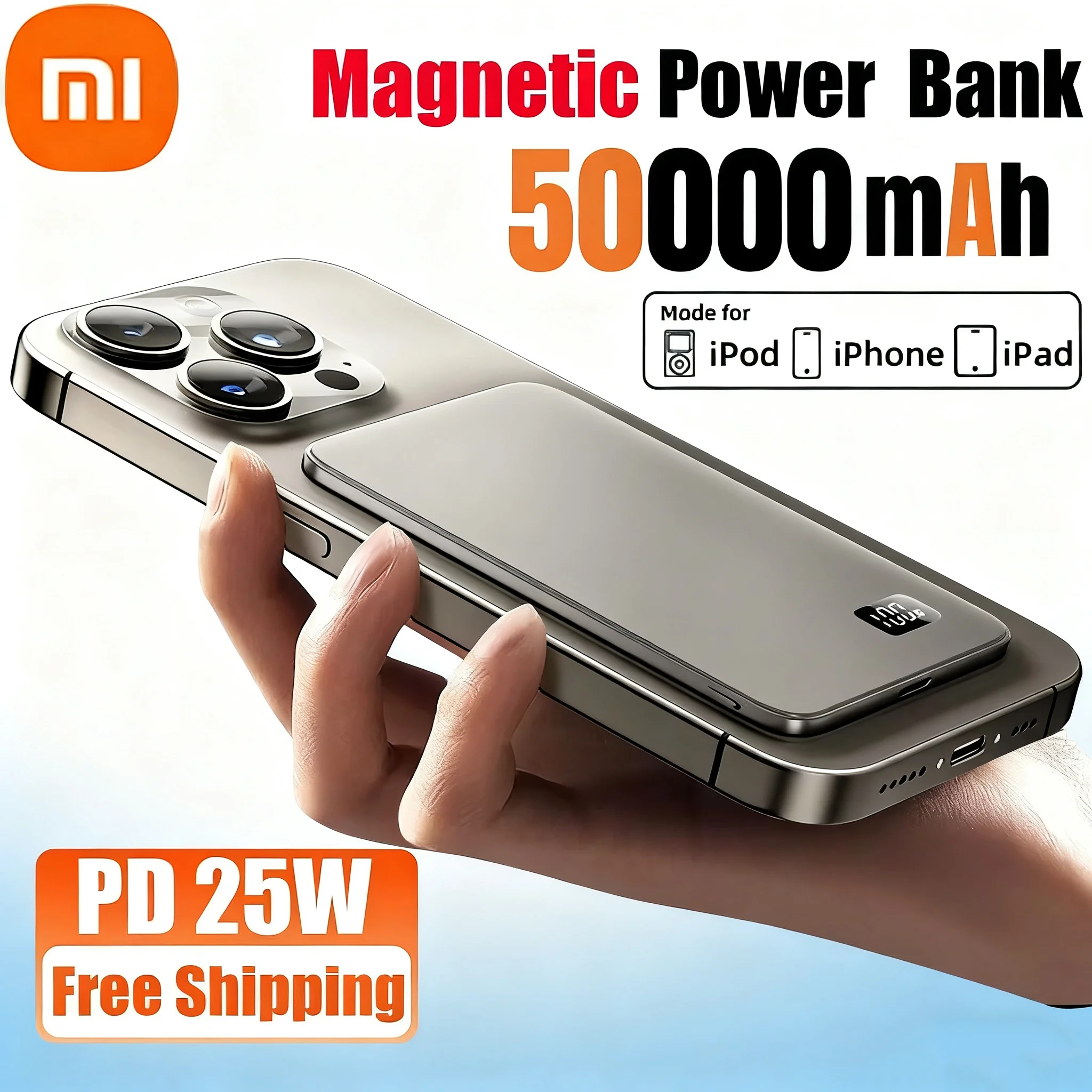 Xiaomi 500000mAh Portable Magnetic Wireless Power Bank PD22.5W Fast Charging External Battery for Magsafe For iPhone Samsung - Image 5