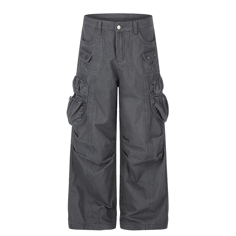 Men's Retro Workwear Cargo Pants Loose Fit Multi-Pocket Straight Leg Casual Trousers