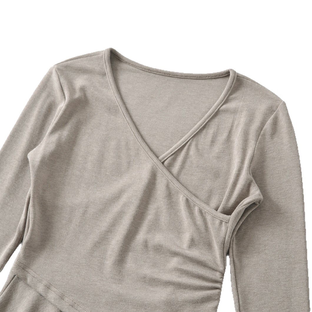 Long Sleeve Cross V-Neck T-Shirt and Elastic Waist Drape Wide Leg Pants Two Piece Set - Image 5