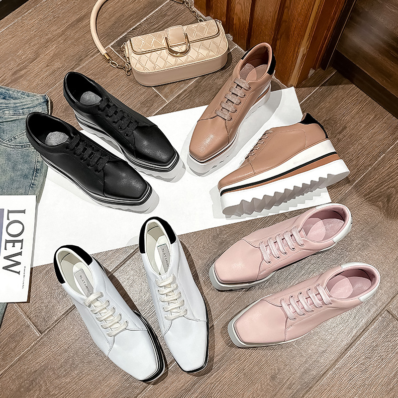 British Style Thick Platform Square Toe Wedge Heel Waterproof Platform Striped Platform Sole Tied Women's Single Shoes - Image 3